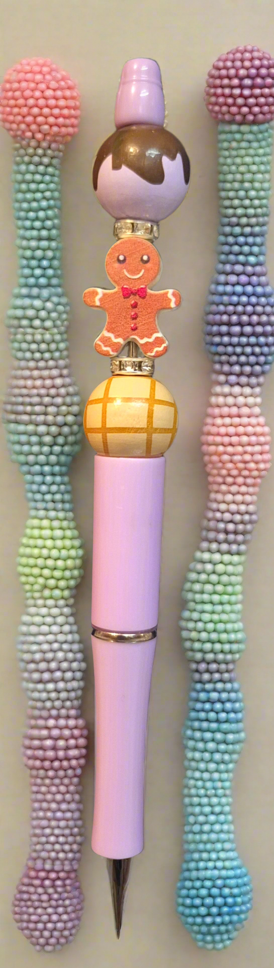 Ice-cream, Donut and Gingerbread man beaded pens