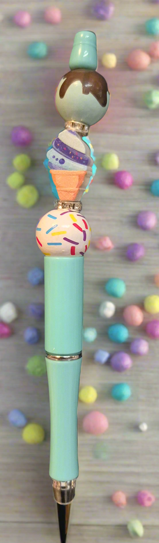 Ice-cream, Donut and Gingerbread man beaded pens