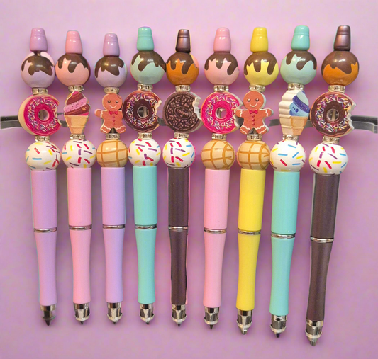 Ice-cream, Donut and Gingerbread man beaded pens