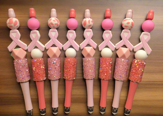 Pink Ribbon Beaded Pens
